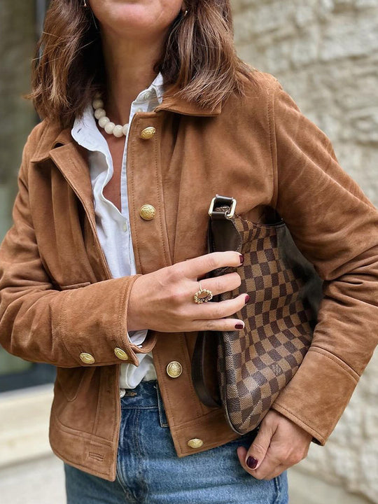 Damen Kunstlederjacke mit goldenen Knöpfen und modernem Schnitt R&B