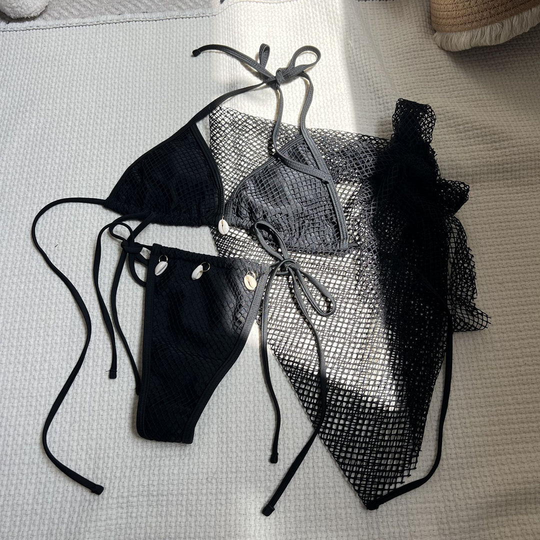 Damen Triangel-Bikini mit transparentem Netzdesign R&B