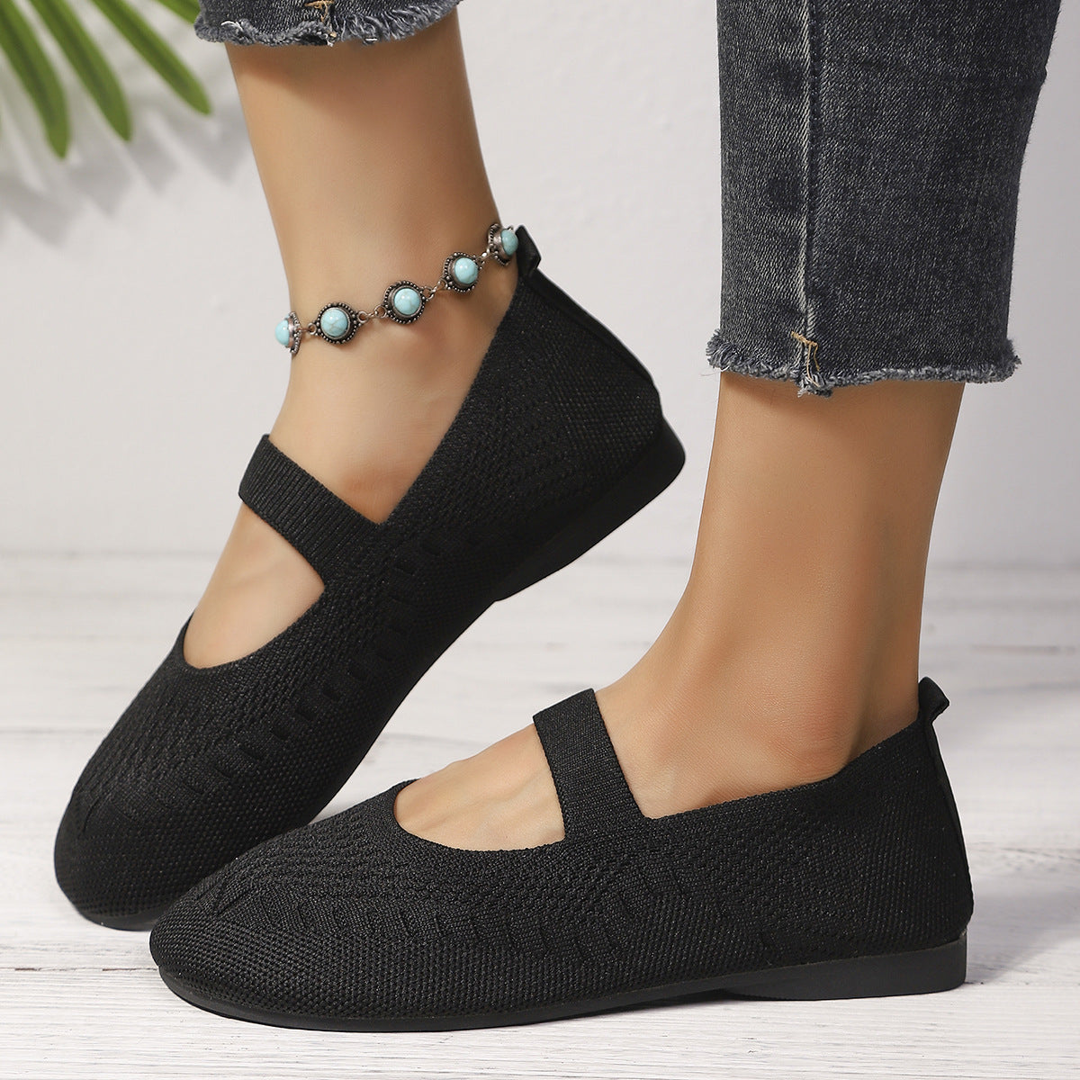 Damen elegante Strick-Ballerinas mit flexiblem Fußbett R&B