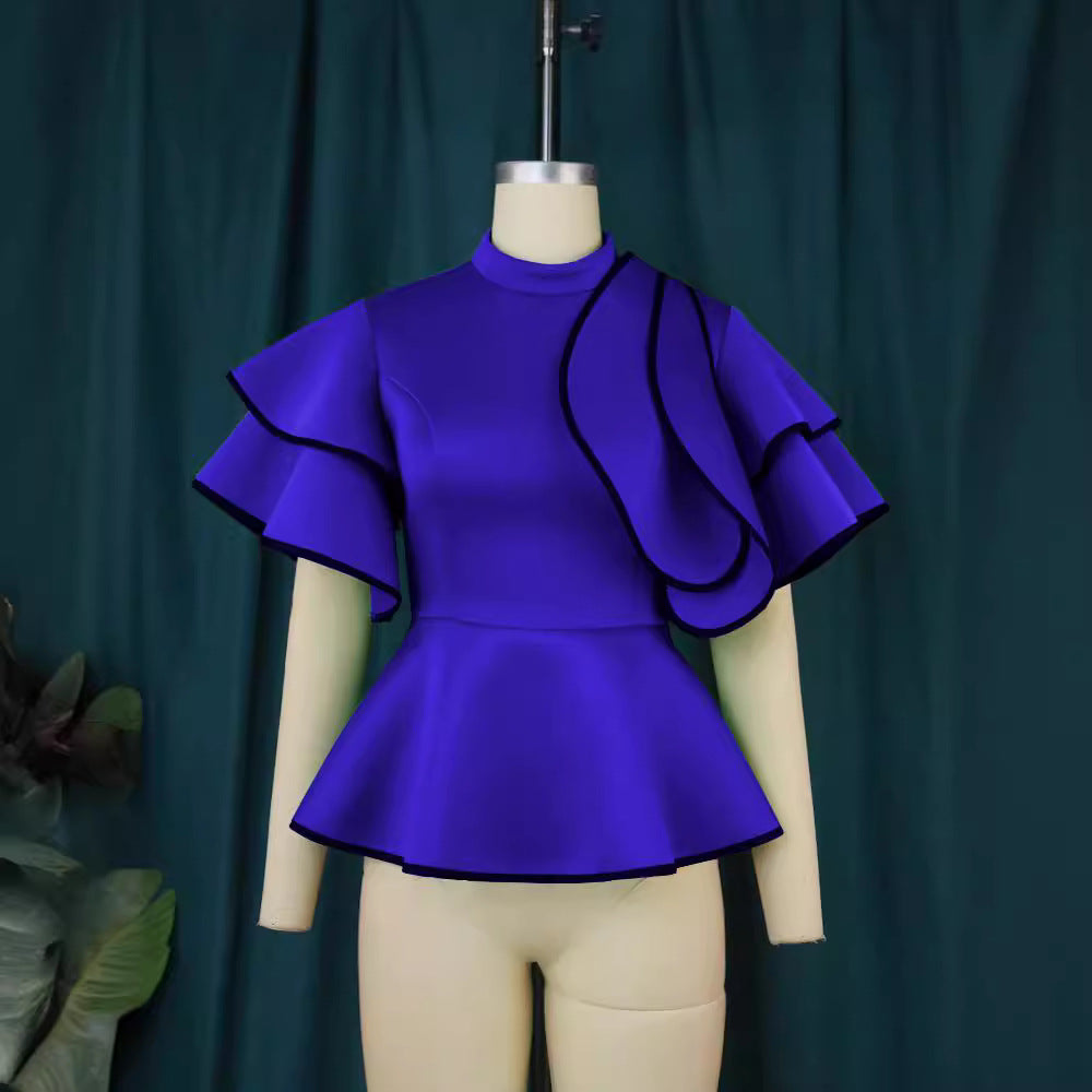 Damen Peplum-Top mit ausgefallenen Rüschen und asymmetrischem Schnitt R&B