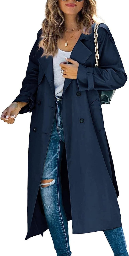 Damen Modischer Trenchcoat mit doppelter Knopfleiste und lässigem Schnitt R&B