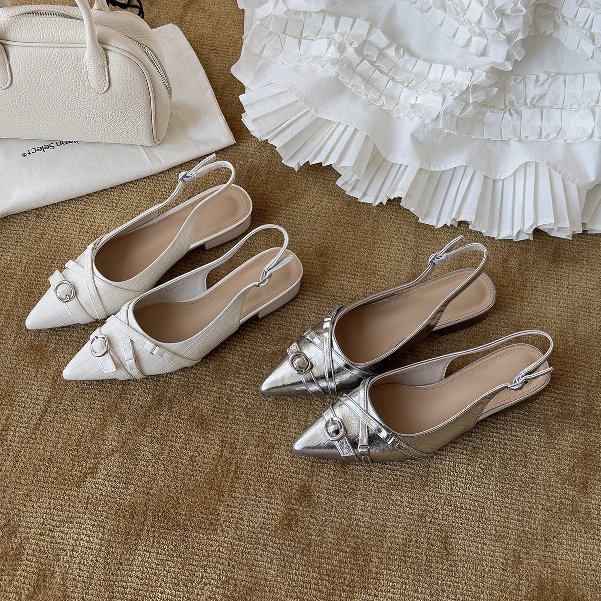 Damen elegante Slingback-Pumps mit modischem Spitzen-Design und dekorativem Riemen R&B