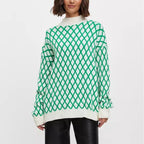 Damen lässiger Pullover mit modernem Rautenmuster und lässigem Schnitt R&B
