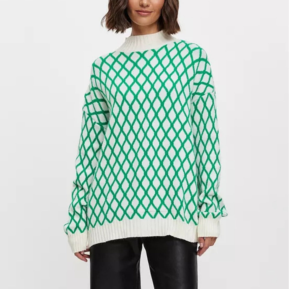 Damen lässiger Pullover mit modernem Rautenmuster und lässigem Schnitt R&B