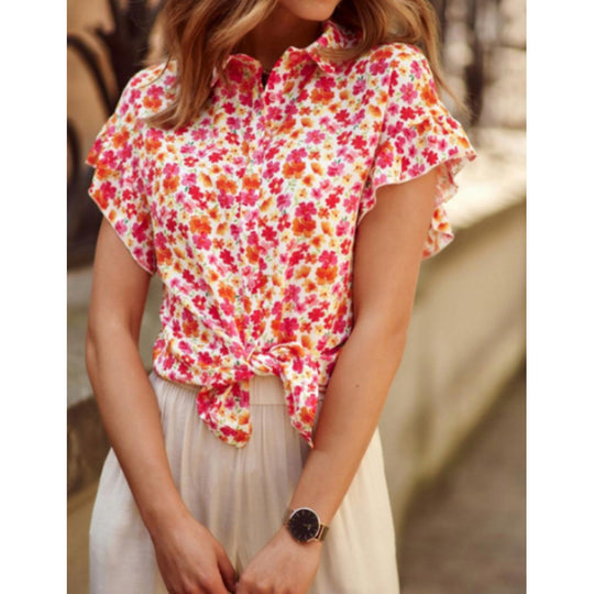 Damen Blusenshirt mit floralem Muster und Rüschendetails R&B