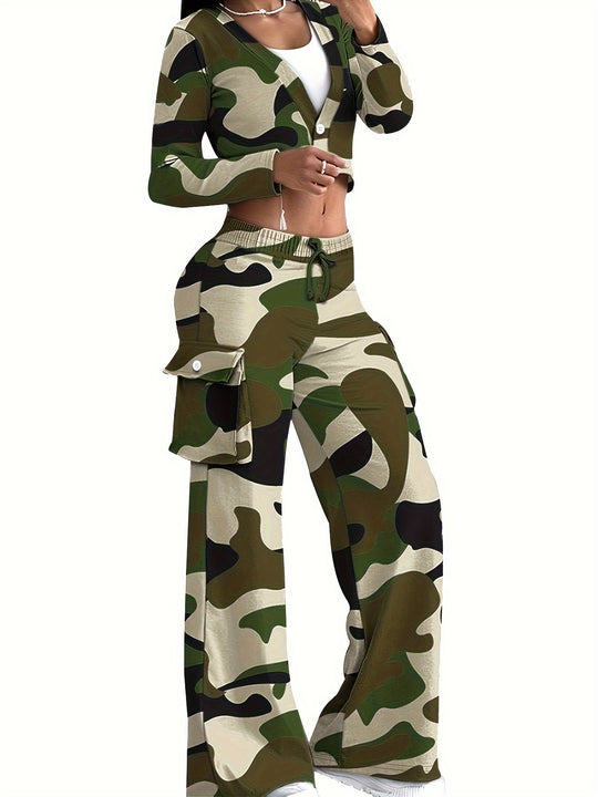 Damen Freizeit-Kombination mit modernen Cargohosen und offenem Blazer R&B