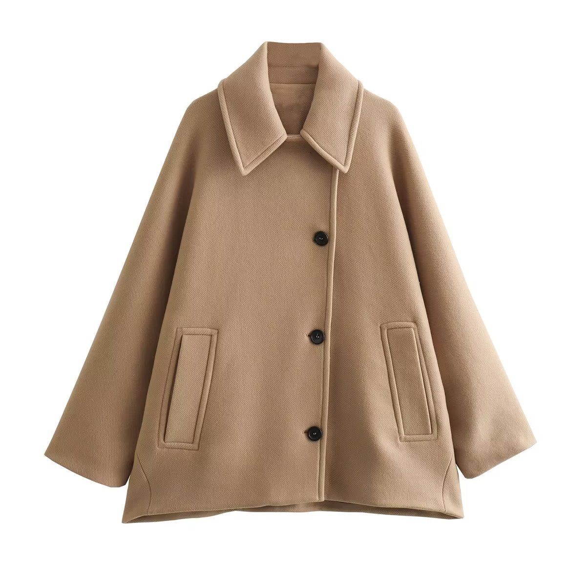 Damen Oversized Wolljacke mit durchgehendem Knopfverschluss und praktischen Taschen R&B