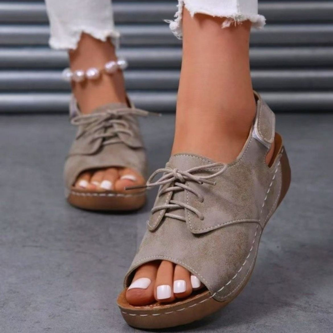 Damen lässige Slipper mit Schnürung und offenem Zehenbereich R&B