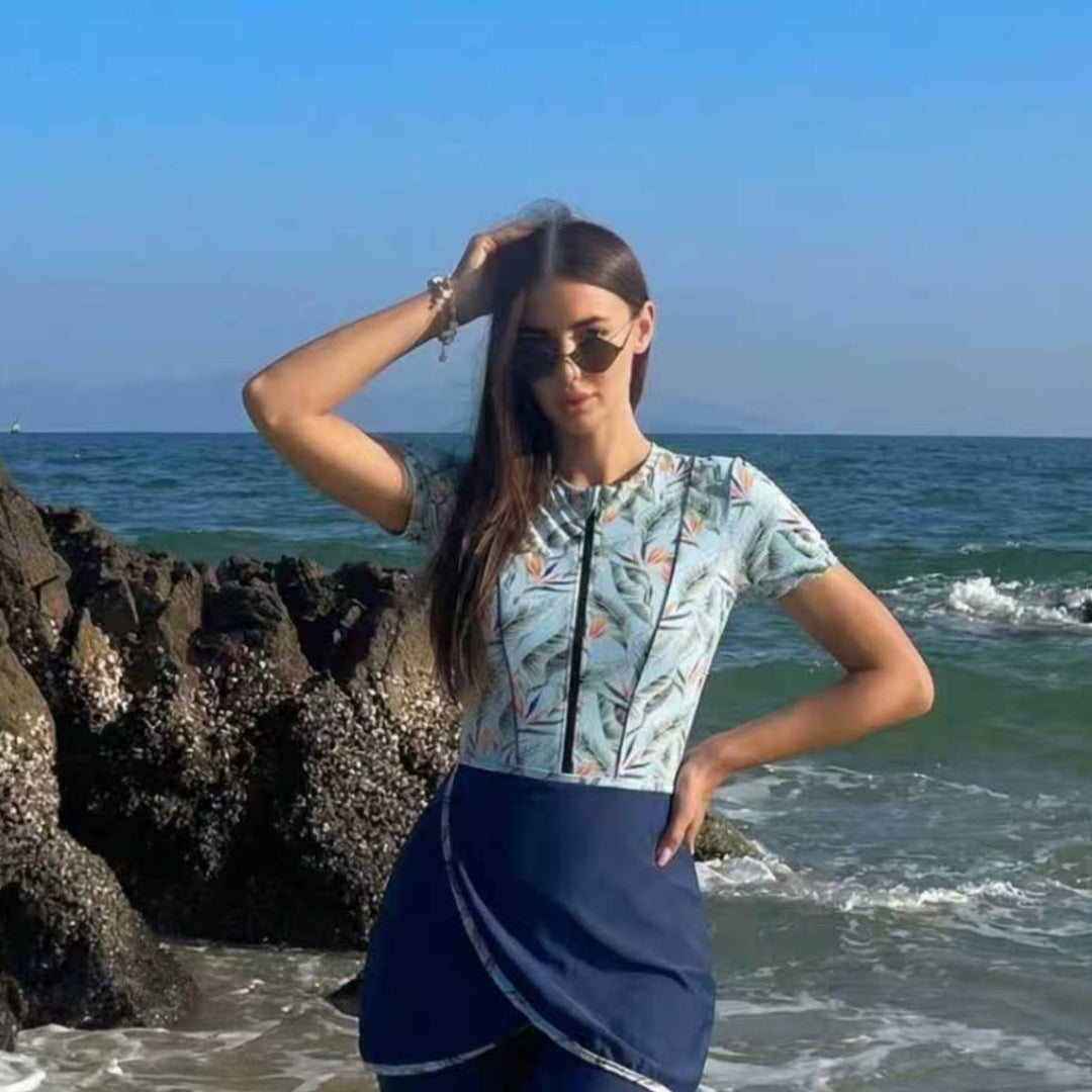 Damen Modischer UV-Schutz-Schwimmanzug mit asymmetrischem Schnitt R&B