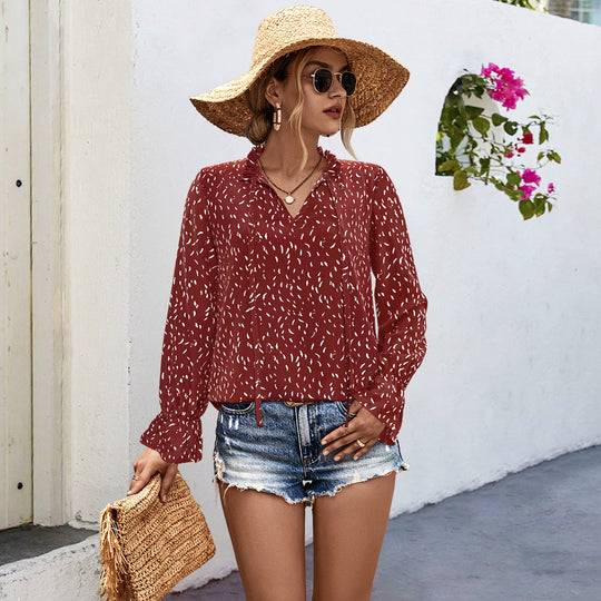 Damen Bluse mit elegantem Musterdruck und femininer Raffung R&B
