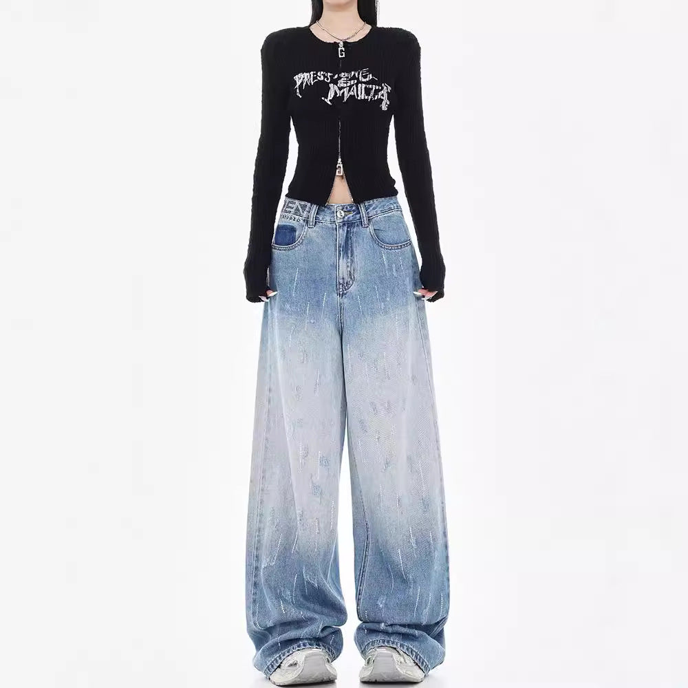 Damen Weit geschnittene Jeans mit hoch geschnittenem Bund und modischen Details R&B