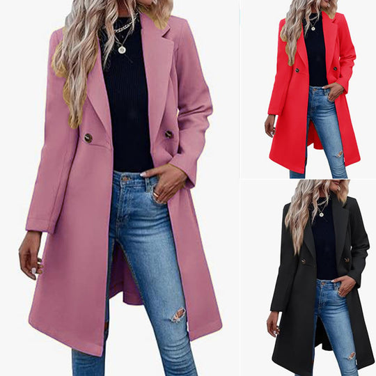 Damen Eleganter Überwurfmantel mit doppelter Knopfleiste R&B