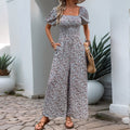 Damen farbenfrohes Blumensommeroverall mit Puffärmeln R&B