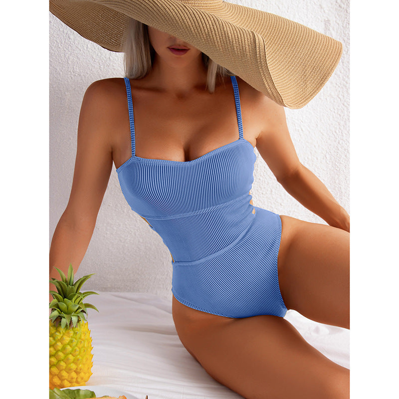 Damen Einteiler Badeanzug mit elegantem Rippendesign und figurschmeichelnder Silhouette R&B