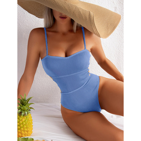 Damen Einteiler Badeanzug mit elegantem Rippendesign und figurschmeichelnder Silhouette R&B