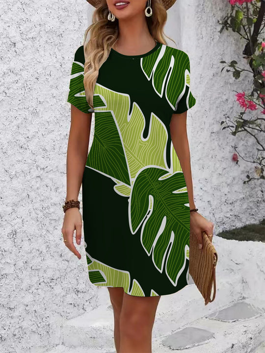 Damen Kurzarm Kleid mit floralem Linienmuster R&B