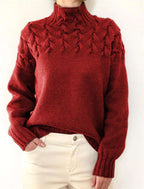Damen Grobstrickpullover mit Stehkragen und Zopfmuster R&B