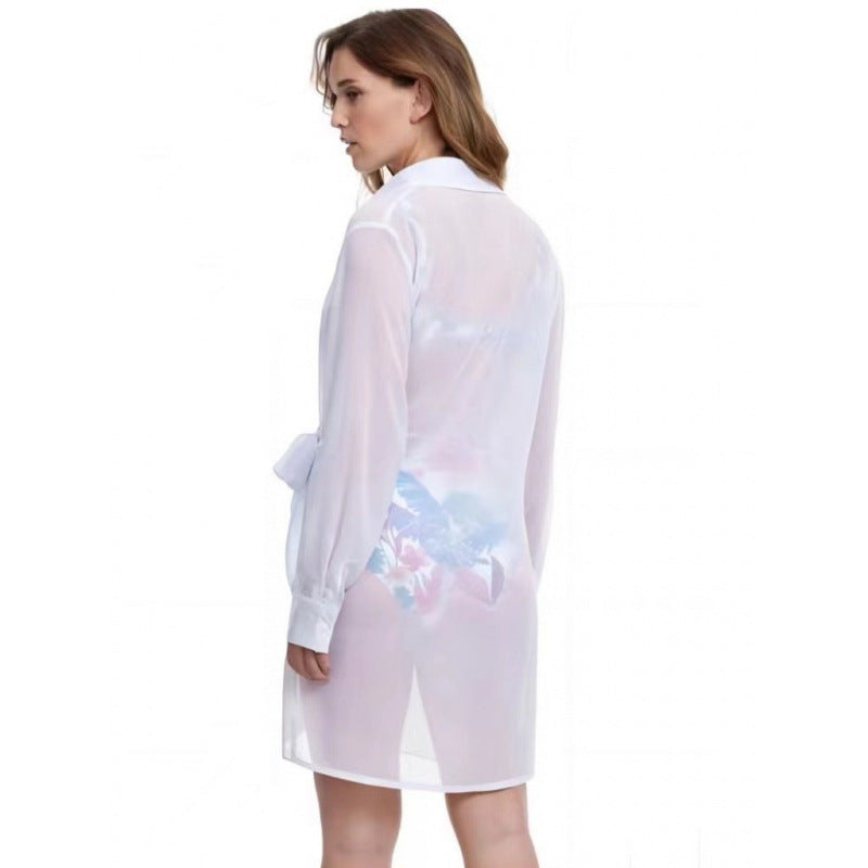 Damen Strandüberwurf mit elegantem Wickeldetail und transparentem Stoff R&B