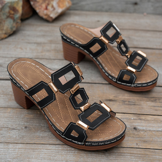 Damen Clogs mit modischer Applikation und stabiler Absatzhöhe R&B