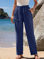 Damen Locker geschnittene Strandhose mit praktischen Taschen und elastischem Bund R&B