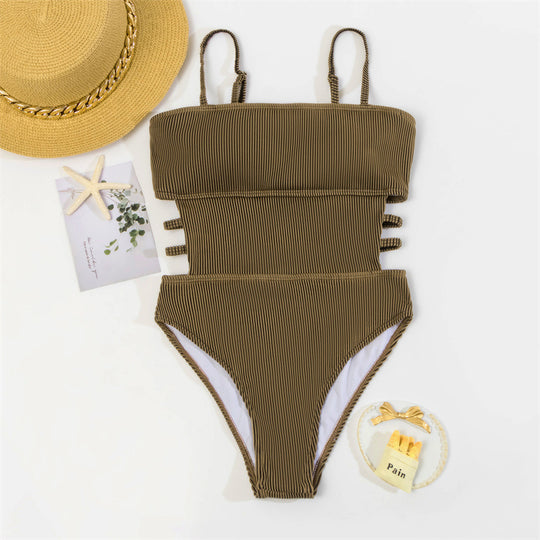 Damen Einteiler Badeanzug mit elegantem Rippendesign und figurschmeichelnder Silhouette R&B