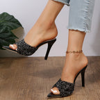 Damen Glamouröse High Heel Mules mit schimmerndem Strassbesatz R&B