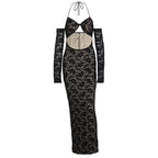 Damen aufregendes Spitzenkleid mit tiefem Rückenausschnitt und langem Arm R&B