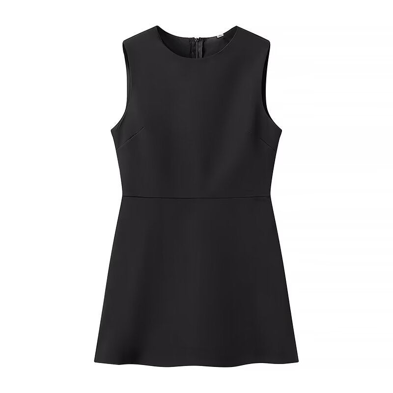 Damen elegantes ärmelloses Kleid mit hohem Kragen und schwingendem Rock R&B