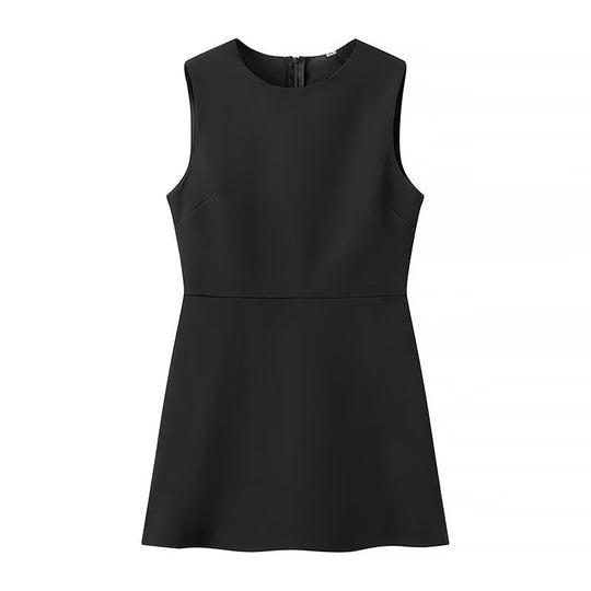 Damen elegantes ärmelloses Kleid mit hohem Kragen und schwingendem Rock R&B