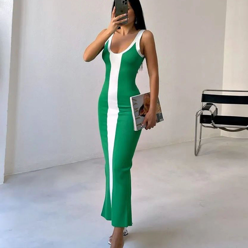Damen figurbetontes Maxikleid mit grafischem Design R&B
