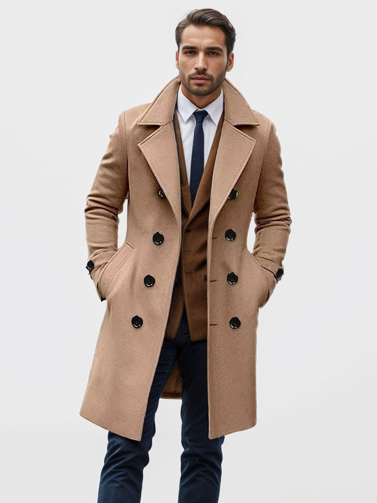 Herren eleganter Wolltrenchcoat mit doppelter Knopfleiste R&B