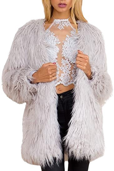 Damen Extravagante Kunstfelljacke mit flauschiger Textur R&B