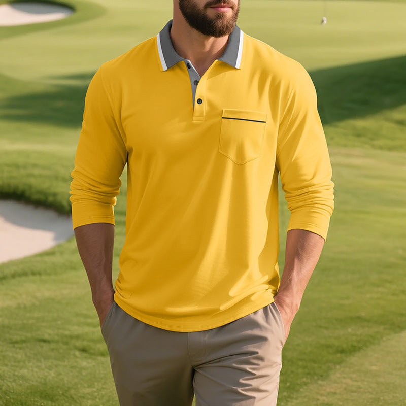 Herren Langarm Polo-Shirt aus atmungsaktivem Stoff mit modernem Kragen R&B