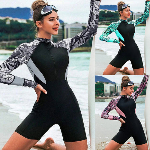 Damen Surfanzug mit langen Ärmeln und floralem Design R&B