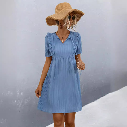 Damen Freizeitkleid mit Falten-Design und Rüschendetails R&B