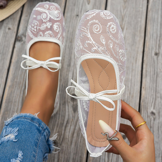 Damen elegante Ballerinas mit floralen Applikationen und rutschfester Sohle R&B