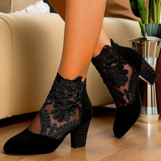 Damen elegante Schnür-Stiefeletten mit Spitze und Glitzer-Details R&B