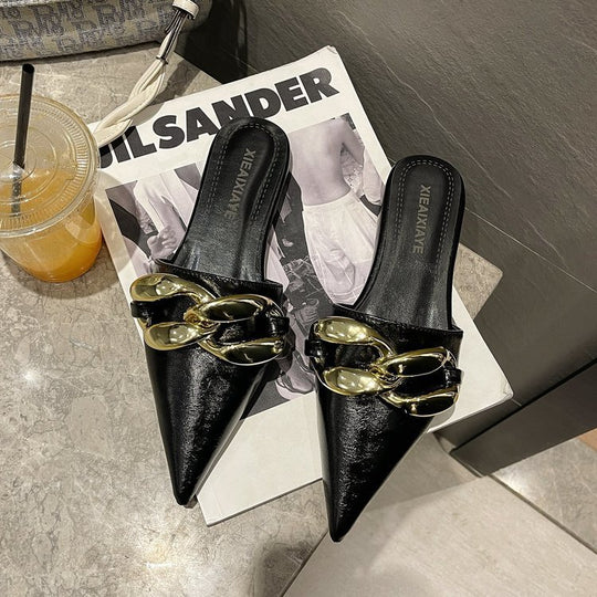 Damen elegante spitze Mules mit goldenen Details R&B