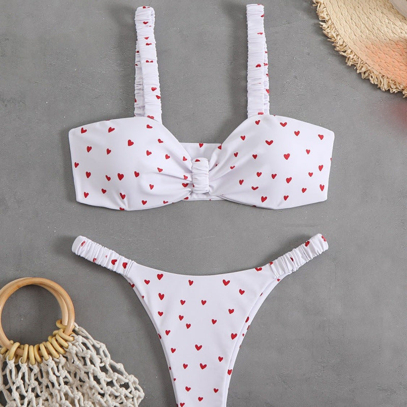 Damen Triangel-Bikini mit tropischem Druck und zarten Rüschen R&B
