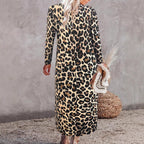 Damen Maxikleid mit trendigem Leopardenmuster und elegantem Wickeldesign R&B