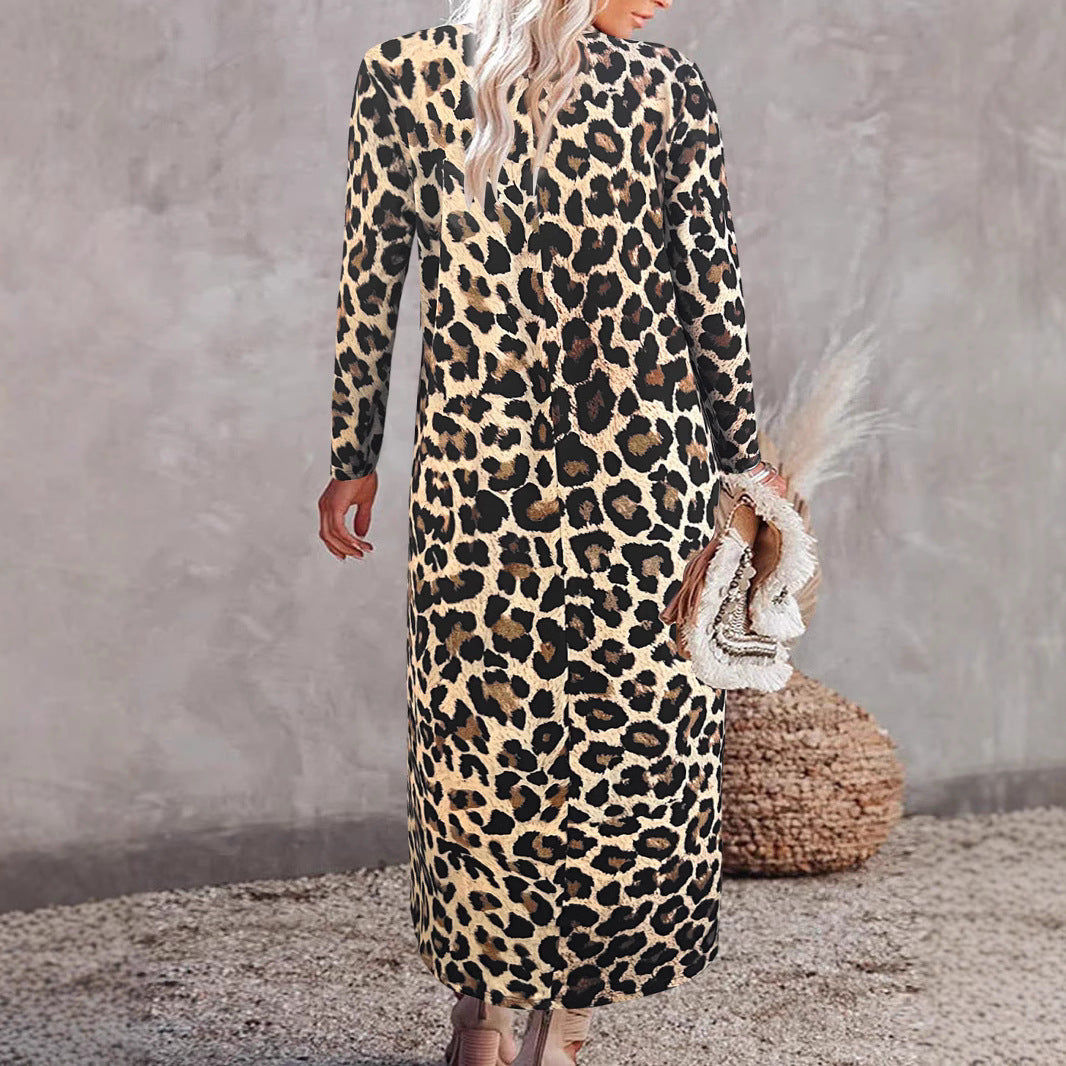 Damen Maxikleid mit trendigem Leopardenmuster und elegantem Wickeldesign R&B