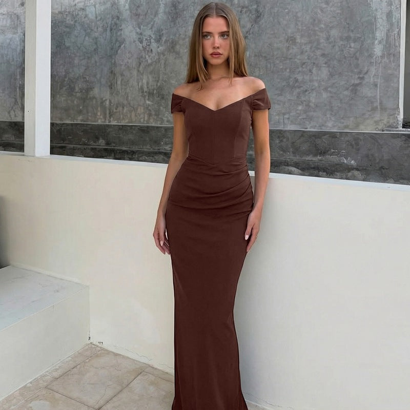 Damen Elegantes Maxikleid mit verführerischem V-Ausschnitt und transparenten Ärmeln R&B