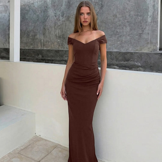 Damen Elegantes Maxikleid mit verführerischem V-Ausschnitt und transparenten Ärmeln R&B