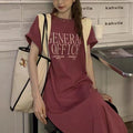 Damen Casual T-Shirt Kleid mit kreativem Schriftzug