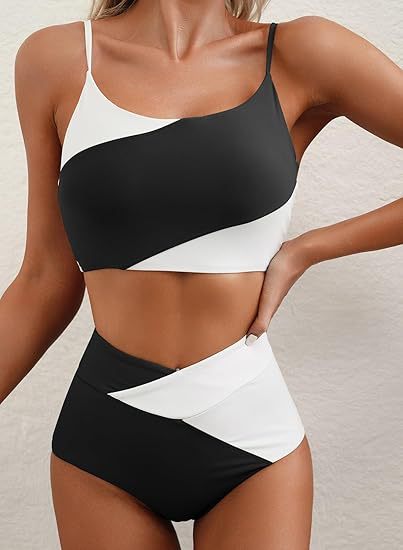 Damen Hoch tailliertes Bikini-Oberteil mit asymmetrischem Design R&B
