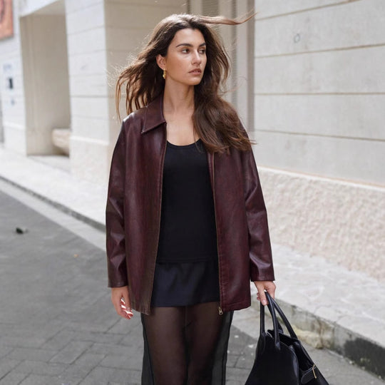 Damen lässige Kunstlederjacke mit strukturiertem Design R&B