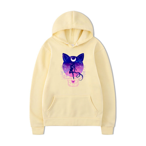 Damen Kapuzenpullover mit künstlerischem Katzenmotiv und bequemer Passform R&B