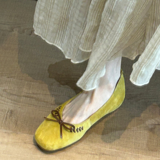 Damen Ballerinas aus weichem Veloursleder mit dekorativem Schleifendetail R&B