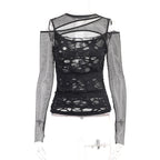 Damen Modisches Oberteil mit transparentem Mesh-Design und raffinierten Cut-Outs