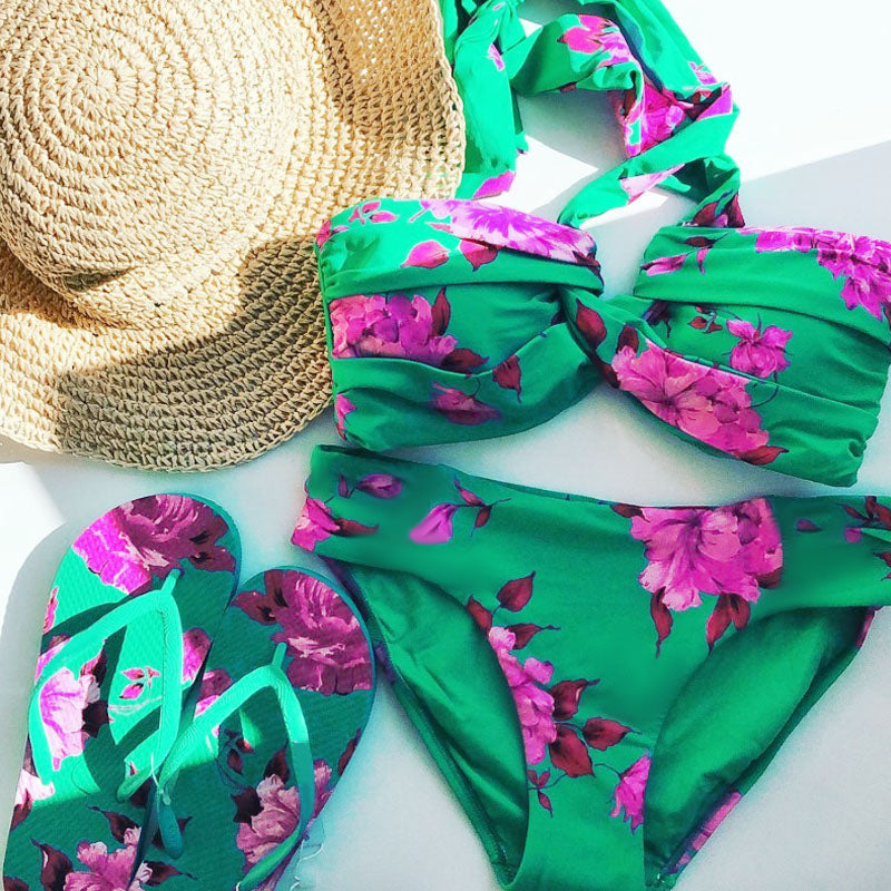 Damen Strand-Bikini-Set mit asymmetrischem Oberteil und elegantem Maxi-Rock R&B